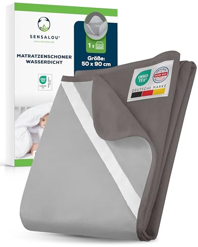 Sensalou Waterproof Mattress Protector 50 x 90 cm Grey – Mattress Cover for Bed and Baby Cot, Breathable Terry Mattress Protector with Elastic Corner Straps, Soft Quiet Mattress Pad Washable at 95 °C
