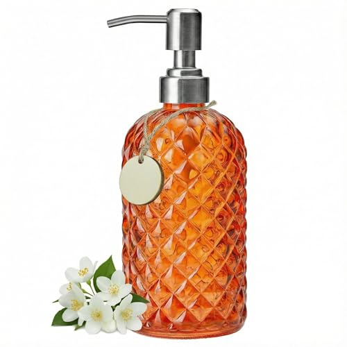 Soap Dispenser Bathroom 18oz - GiftGem Stainless Steel Rust-Proof Liquid Hand Wash Bottle for Bathroom Kitchen, Large Pump Dispensers Countertop Sink Accessory, Modern Home Office Décor, Orange