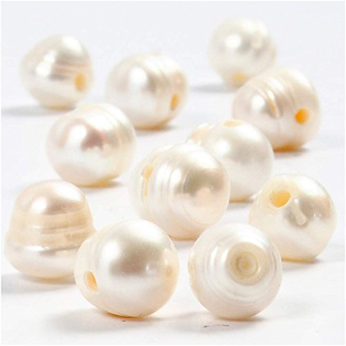 Creativ 631242 - Perle d'acqua dolce, misura 9-11 mm, foro 2 mm, madreperla, 10 pezzi, colore: Bianco