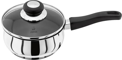 Judge Vista Stainless Steel Non-Stick Medium Saucepan 16cm 1L, Shatterproof Vented Glass Lid, Induction Ready, Oven Safe, 25 Year Guarantee