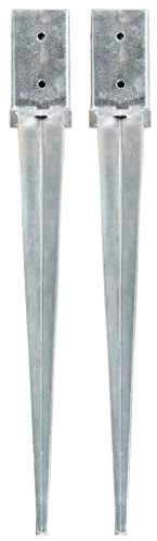 vidaXL 2x Picas de Tierra Punta Lanza Jardín Patio al Aire Libre Estacas Exterior Valla Cerca Separador Acero Galvanizado Plateado 8x8x76 cm