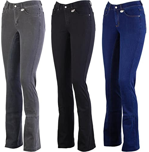 Lazura - Jodhpur Reithose Damen Dina | Denim Reitjeans mit Vollbesatz | atmungsaktive & elastische Vollbesatzreithose | Jeans-Reithose mit 5 Taschen | Reiterhose in Jeansblau/Nachtblau | Größe 40