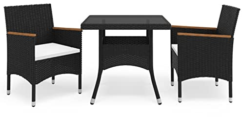 Tidyard 3-TLG. Balkonset Balkonmöbel Garten Sitzgruppe Rattan 2 Personen Gartenmöbel Set Garten Lounge Set Terassenmöbel Bistroset Sitzgarnitur für Garten Balkon Terrasse Poly Rattan und Akazienholz