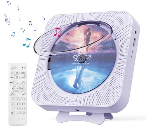 MICOCIOUS Portable CD Player with Bluetooth Desktop CD Player for Home CD Music Players with Remote Control,Timer,Built-in Dual Speakers with LED Display Home Audio Boombox FM Radio (Purple)
