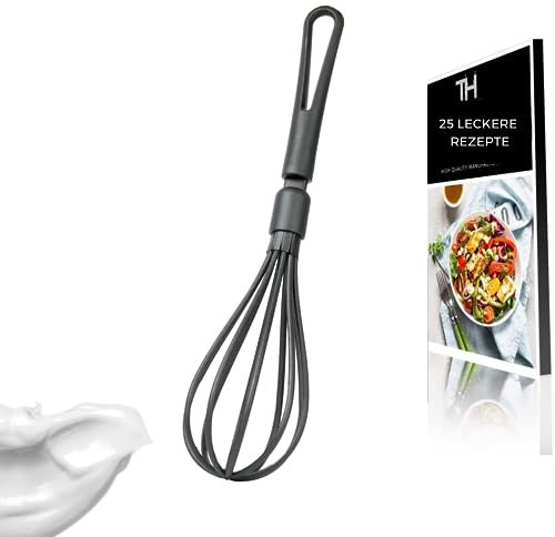 Thiru Küchenhelfer Premium Schneebesen groß 30cm - hitzebeständig - Verfärbungsresistent & Kein Zerkratzen - inkl. E-Book mit 25 Rezepten - Spülmaschinengeeignet - Made in Germany