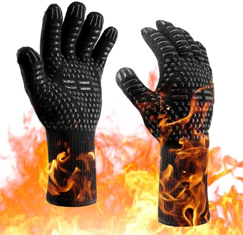 2 Pack BBQ Glove, Heat Resistant up to 500°C - Extra Long Oven Mitts for Grilling, Baking & Cooking. Waterproof, Non-Slip Silicone Grip - Ultimate Protection for BBQ, Kitchen & Outdoor Cooking!