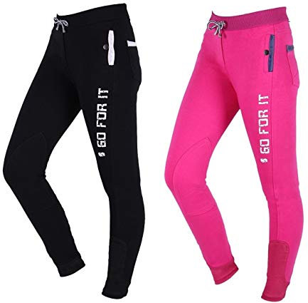 NETPROSHOP Kinder Baumwoll Reithose zum Schlüpfen Tights Leggings-Style Kniebesatz, Kindergroesse:176, Farbe:Schwarz