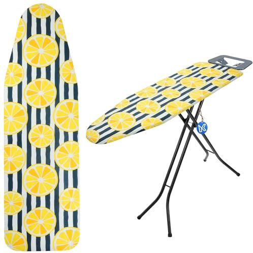 KADAX Rivestimento per asse da stiro con coulisse, resistente rivestimento per asse da stiro per ferro da stiro, copertura universale per asse da stiro (limone, 126 x 45 cm)