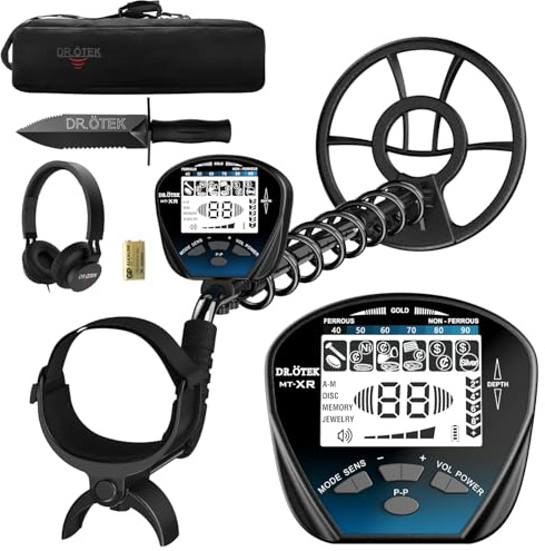 DR.ÖTEK Detector de Metales Profesional, Detector de Oro para Adultos y Niños, Metal Detector Portátil, Pinpoint, Modo de Memoria, Bobina Impermeable, Mayor Precisión, con Pala y Bolsa de Transporte