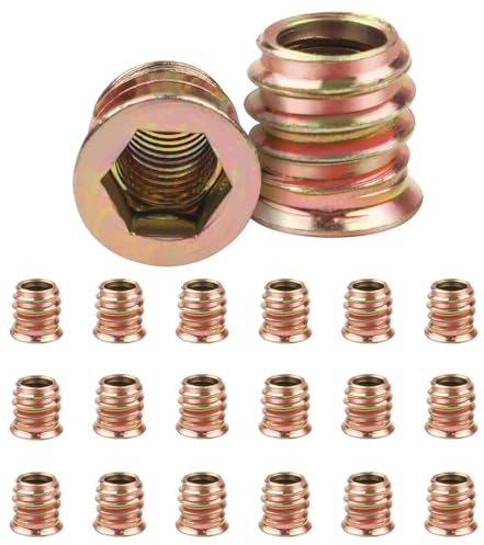 Jeboler 20Pcs M8 (8mm) X 13mm Threaded Inserts for Wood, Flanged Hex Socket Nut, Zinc Plated Carbon Steel Hex Drive Head Nut for Wood Furniture