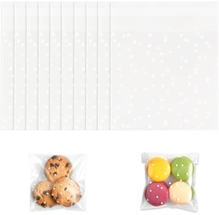 100Pcs Cellophane Bags 10x10cm, Self Adhesive Cookie Bags Sweet Bags