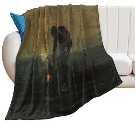 Vincent Vangogh -Peasant Burning Weeds Fleece Throw Blanket Fall Decor Home Room Blankets Flannel for Bed Couch Sofa Camping Soft 30x40