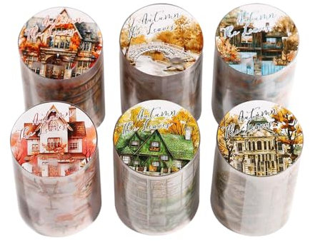 MiOYOOW Washi Tape Set, 6 Rollen Scrapbooking Aufkleber, Journaling Aufkleberband, Dekorative PET Aufkleber, Schneidbare Journal Aufkleber für Journaling, Scrapbooking, DIY-Basteln