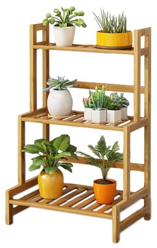 YYW Pflanzenregal - Blumenständer Holz Blumentreppe Pflanzenständer Pflanzenregal Blumenregal aus Bambus Holz Blumen Pflanzen Regal Blumenständer für innen draußen (4 layers-80 long)