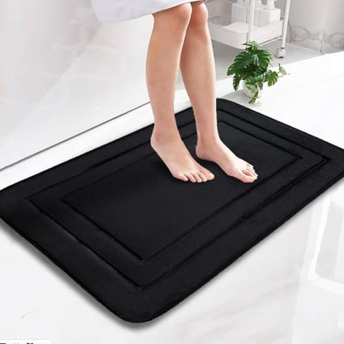 GIUSOBG Alfombra Baño Antideslizante 80 * 50CM Antideslizante Negro Alfombra Absorbente Alfombrilla Súper Absorbente Ducha Alfombrilla baño Lavable a Máquina para Salón,Aseo