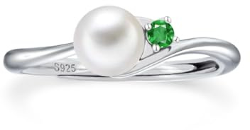 PHNIBIRD Anelli Donna in Argento Sterling 925 con Smeraldo Perle Anello Regolabile di Perle D'acqua Dolce Gioielli Per Regalo Per Matrimonio