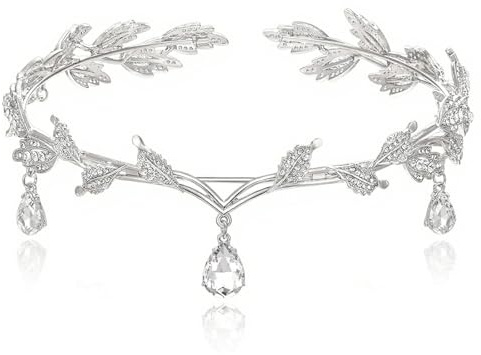 ZhouWei Älvor huvudbonad, blad bröllop tiara krona med strass, huvudbonad elfenkrona med bladformad design, älvor hårsmycke, brud tiara, för bröllop brud temafest, En Storlek , Icke-ädel metall
