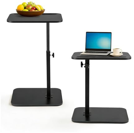 M.J COMFY-LIFE C-Shape Side Table, Height Adjustable Swivel Sofa Table 360° Rotating Tray Space-Saving Coffee Snack and Bed End Table for Living Room Bedroom Bedside Couch (Black, 2)