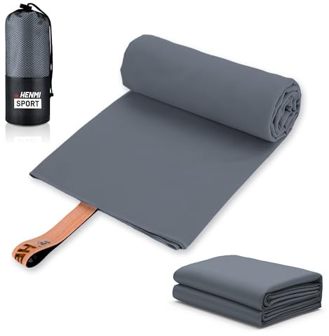 HENMI Mikrofaser Handtuch 90x180CM Grau,Schnelltrocknend Strandtuch