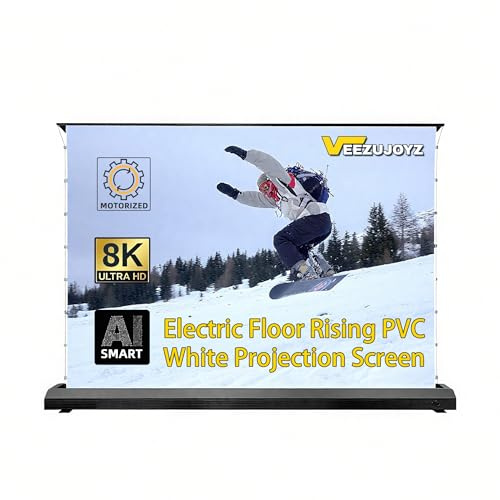 VeezuJoyz 100 inch VJ-MWhite Motorized Floor-Rising Projection Screen, 8K/4K UHD White Projector Screen, Supports Multiple Aspect Ratios, Multiple Control Methods, Anti-Pinch & Dust-Proof Design
