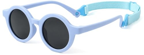 BTHRORO Kids Sunglasses with Strap, Cute Round Baby Polarized Sunglasses Flexible Rubber Glasses UV400 Protection for Toddler Girls Boys Age 0-36 Months