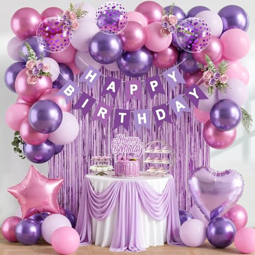 Decorazioni Compleanno Kpop, Palloncini Compleanno Viola Rosa, Kpop Happy Birthday Decorazioni Ragazza Donna, Viola Addobbi Compleanni con Palloncini Lilla Striscione Happy Birthday per Ragazza Donna