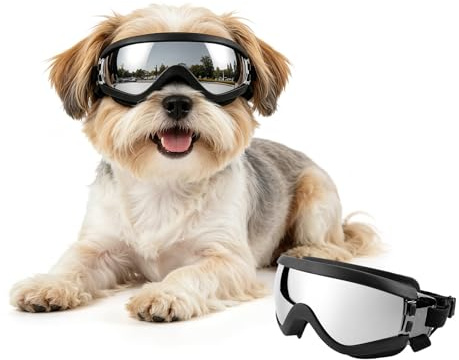 NAMSAN Occhiali da sole per cani di piccola taglia, regolabili, impermeabili, antivento, protezione UV, colore argento