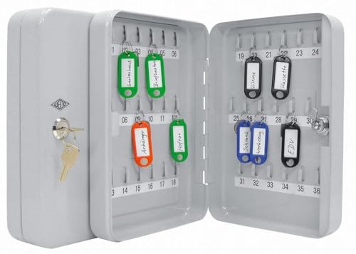Wedo 10253637X Schlüsselschrank (für 36 Schlüssel, pulverbeschichtetes Stahlblech 18 x 6 x 25 cm, Sicherheitsschloß inklusive 2 Schlüssel, lichtgrau