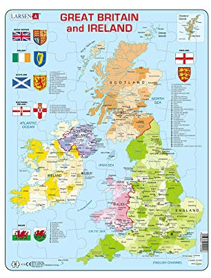 Larsen K18 Great Britain Age 6+ & Ireland Political Map Jigsaw Puzzle - English Edition - 48 Pieces | Educational Map Puzzle for Ages 6+ | Boxless Tray & Frame