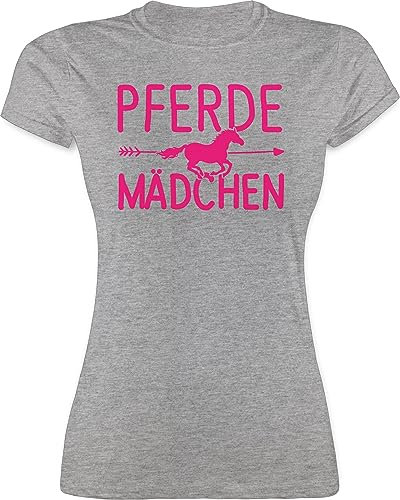 Shirt Damen - Pferde Mädchen Geschenk Pferdemädchen I Pferdeliebhaberin Geschenke Reiterin - M - Grau meliert - reitklamotten pferdeliebhaber Pferd t-Shirt pferdeshirts reiten für Frauen