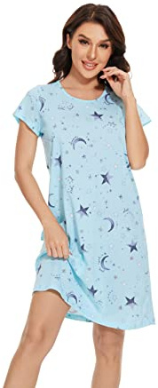 BERDITH Nighties for Women Nightdress Ladies Cotton Blend Nightie Soft Night Dress Womens T Shirt Nightdresses Summer Plus Size Nightwear Sleep & Lounge UK 18/20 Purple Mothers Day Mum Mummy