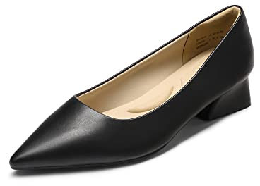 DREAM PAIRS Women's Chunky Heels Closed Toe Low Block Work Shoes Pointed Toe Dress Comfortable Wedding Pumps SDPU2321W,Size 6.5,Black-Pu,SDPU2321W