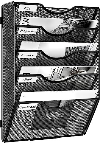 EasyPAG 5 Fächer Zusammensetzen Metall A4 Zeitschriftenhalter Wand Zeitschriften Wandhalter Aktenablage Dokumentenhalter Hängend Magazin Organizer Flyerhalter Prospektspender,Schwarz