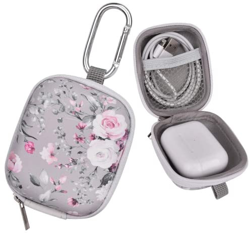 VISOOM Hard Shell Zipper Storage Case for Headphones and Earphones - Mini Carrying Cases - Multifunctional - Grey Flower