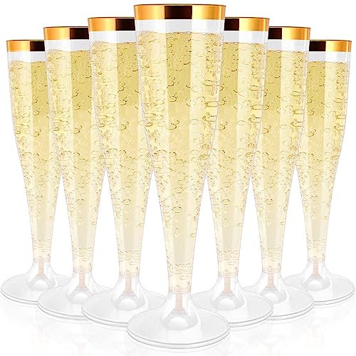 EOGRFW 30 Stück Sektgläser Plastik,133ml Champagner Gläser,Klare Champagnergläser mit Goldrand,Stapelbar Sektgläser Wiederverwendbare Sektflöten für Hochzeit Geburtstage Duschen Partys