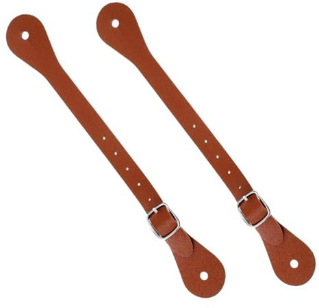 Folpus 2 Stück Sporenriemen Aus PU, Einlagige Sporenriemen, Western Mann Frau, Verstellbare Stiefelriemen für Oberschenkelhohe Stiefel, 6 Löcher, braun