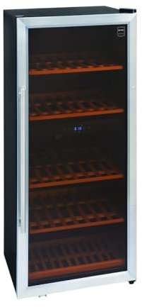 METRO Professional Vinoteca GWC3091, acero inoxidable/vidrio, 5 estantes de madera, termostato digital, para 91 botellas de vino, negro/plateado