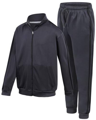 Quad Seven Boys Tracksuit Set - 2 Piece Athletic Tricot Zip Up Boys Sweatshirts and Jogger Pants Outfit (Sizes 4-18), Size 8-10, Charcoal