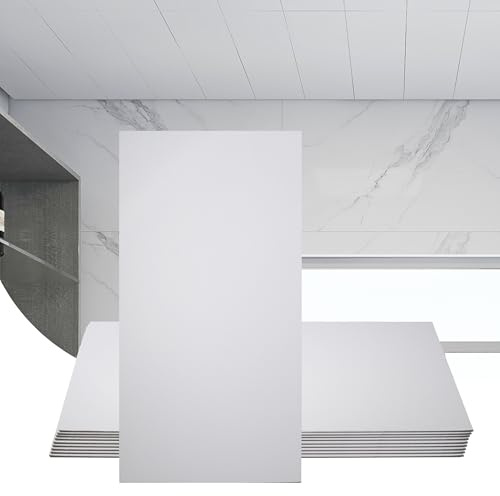 Sunnyglade 10-Pack Drop Ceiling Tile 2ft x 4ft, Smooth White PVC Ceiling Panel 24 x 48in, 5mm thicknesses Waterproof Reusable and Fire-Rated, 80 Sq. Ft (10, White)