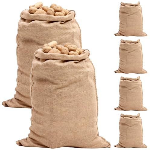 Oungy Lot de 6 grands sacs en toile de jute - 52 x 74 cm - Charge maximale : 35 kg - Sac à pommes de terre - Sac en toile de jute résistant - XXL - Sacs en toile de jute pour plantes - Sacs pour le