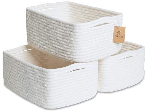 NaturalCozy 11.8x8x4.5” Storage Baskets for Shelves 3 Pack | Cotton Rope Woven Small Baskets for Organizing | Small Storage Bins for Nursery, Bathroom, Closet, Cube Shelf, Decorative, Gift Basket