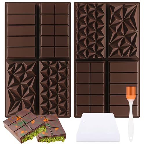2 st. chokladform silikon djup 4 håligheter, Dubai chokladtavla form med 1 skrapa och 1 silikonborste, chokladtavla djup chokladform för choklad pralin godis