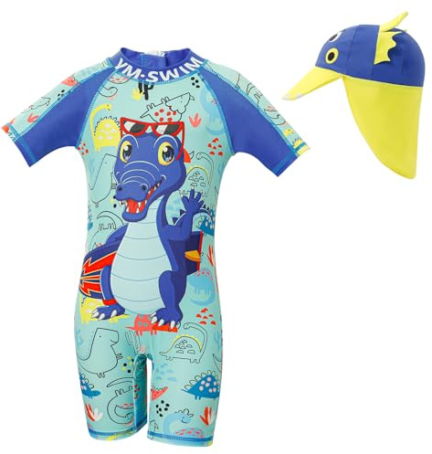 Cheerful Mario 1-7 Años Traje de Baño Bebe Niño Niña Manga Larga UV Ropa de Baño con Gorro Protección Solares Dino-C 2-3 Años