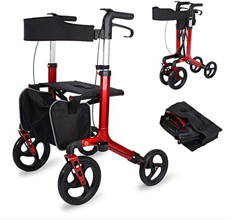 JKJZSALJ Rollator Pieghevole Rollator in Alluminio Pieghevole Leggero Deambulatore 4 Ruote con Sedile Borsa per Il Trasporto Freni Bloccabili