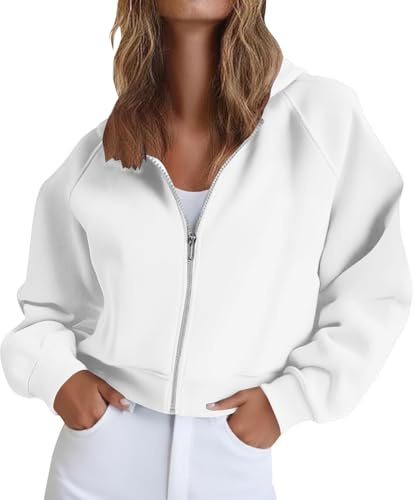 Generisk sweatjacka för kvinnor med huva, kort huvtröja, full dragkedja, huvjacka, elegant tröja, enfärgad övergångsjacka, komfort, sweatshirtjacka, färgvarianter, fritidsjacka, oversize sportjacka
