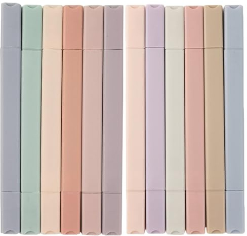 Pastell Highlighter Set, 12-delade vätsketäta markörer med dubbla spetsar för skola, kontor och studiematerial