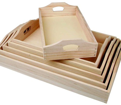 Creotime ‎57522 Holztablett-Set 6 Stück Verschiedene Größen Tablett