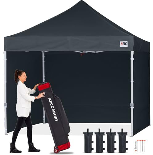 ABCCANOPY 2.5x2.5M Pop Up Gazebo With Side Panels and Door Wall Commercial Shelters Instant Shade And Block Rain, Bonus Upgraded Roller Bag, 4 Weight Bags, Stakes and Ropes(Black)