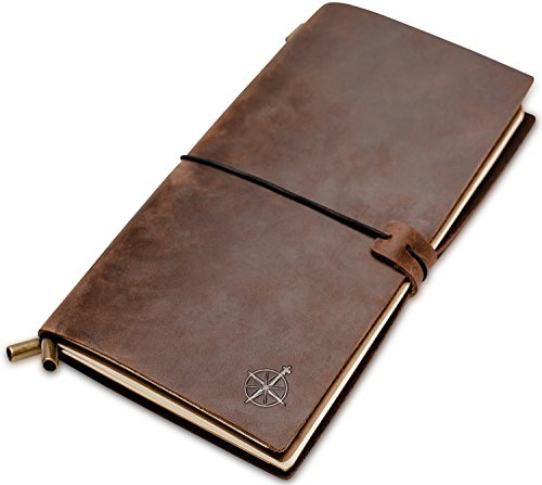 Wanderings Regular Size Travelers Notebook/Handcrafted Genuine Leather Journal - 4.5x8.5 / 11.5cm x 22cm - Refillable Travel Journal Rugged to Capture All Life's Adventures - 100 GSM Blank Inserts