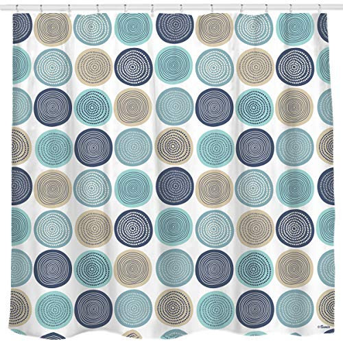 Sunlit Abstract Tree Rings Pattern Woody Artistic Fabric Shower Curtain. Nature Pale Blue Teal Beige Light Brown